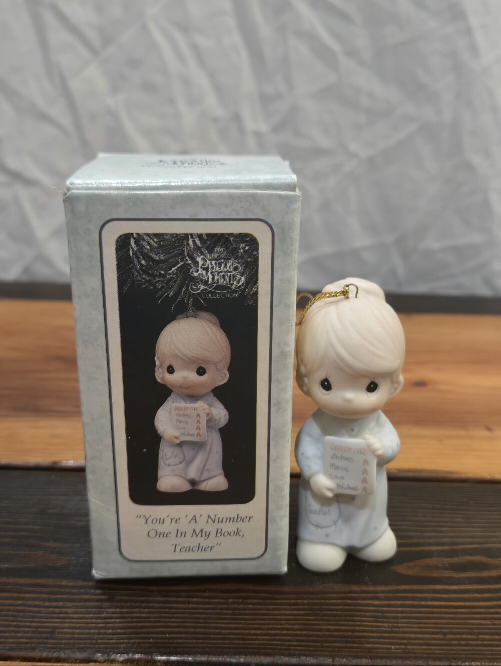 Precious Moments Cream and Blue Teacher Figurine Ornament